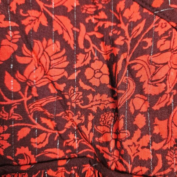 Knox Rose Womens XL Red Floral Peplum Blouse Smocked Waist & Long Sleeves - Picture 9 of 12